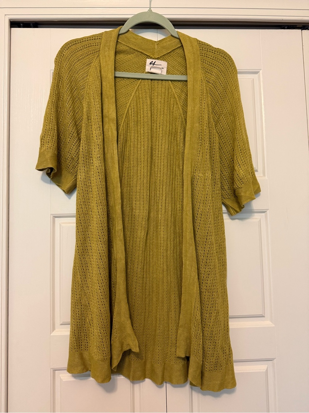 Andrea Jovine Olive Green Open-Front Short-Sleeve Cardigan